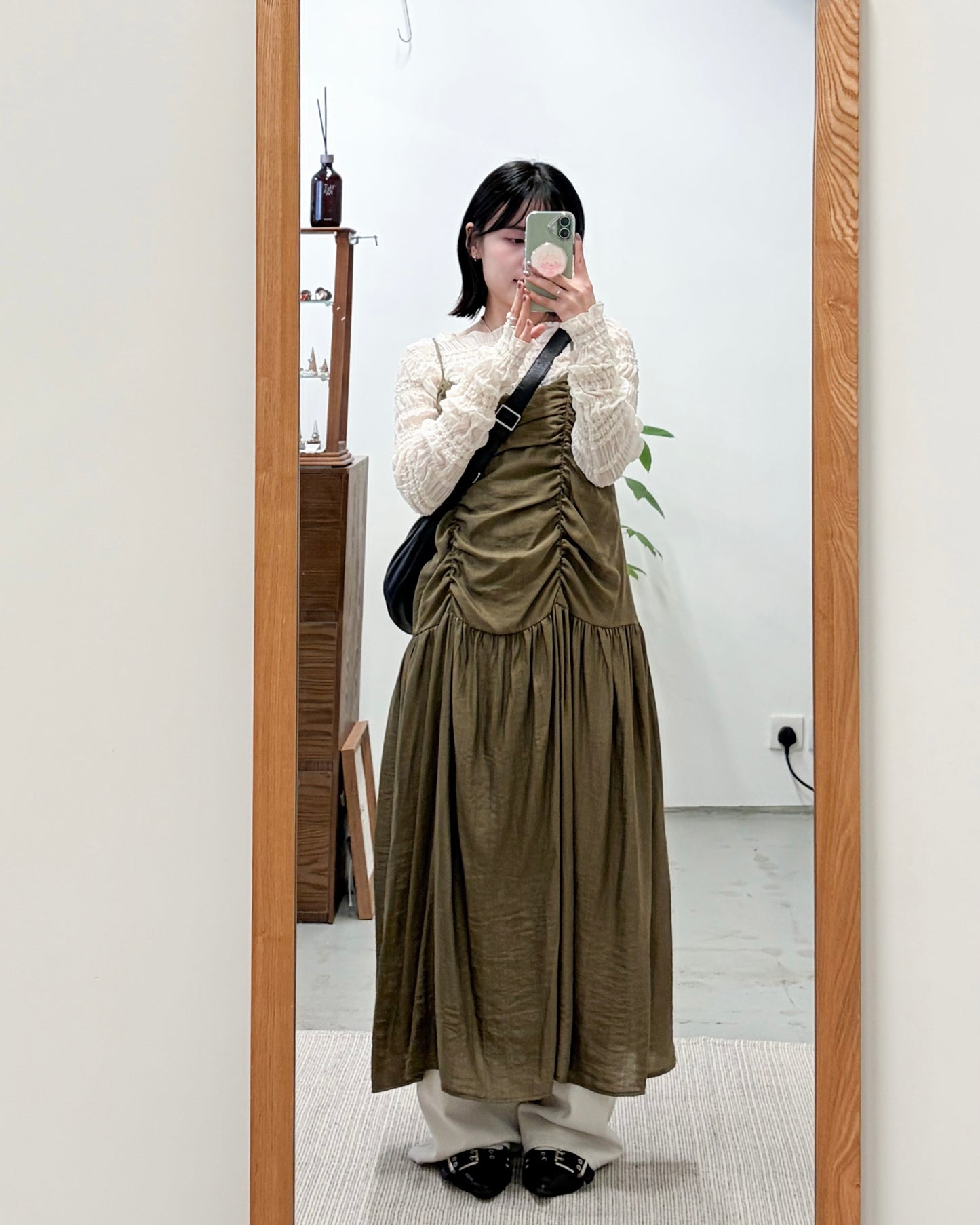 OP74- Talia Pleated Midi One Piece | Ivory | Olive