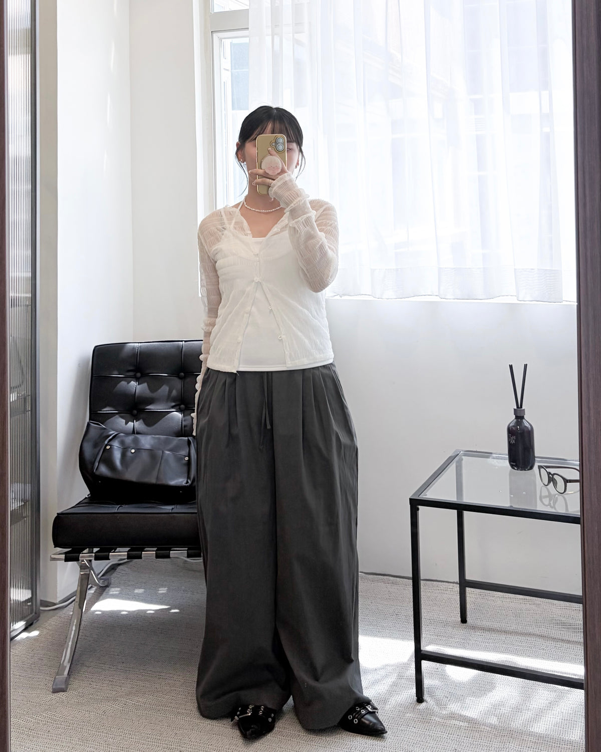 PT124- Soft Pleated Pants | Ivory | Grey