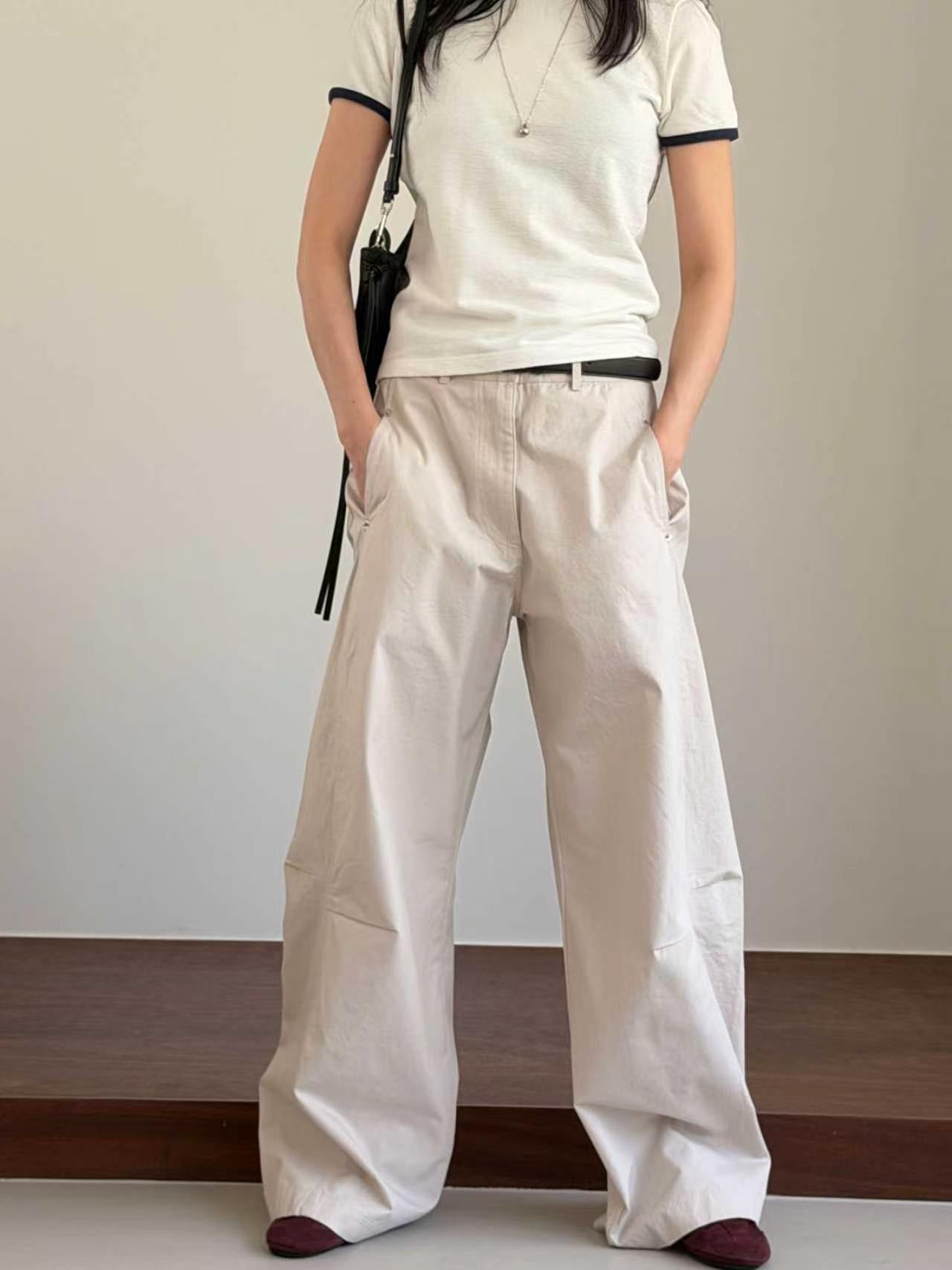 PT112- 薄身直腳褲 | White |Navy | Light Grey | Beige ( S / M / L )