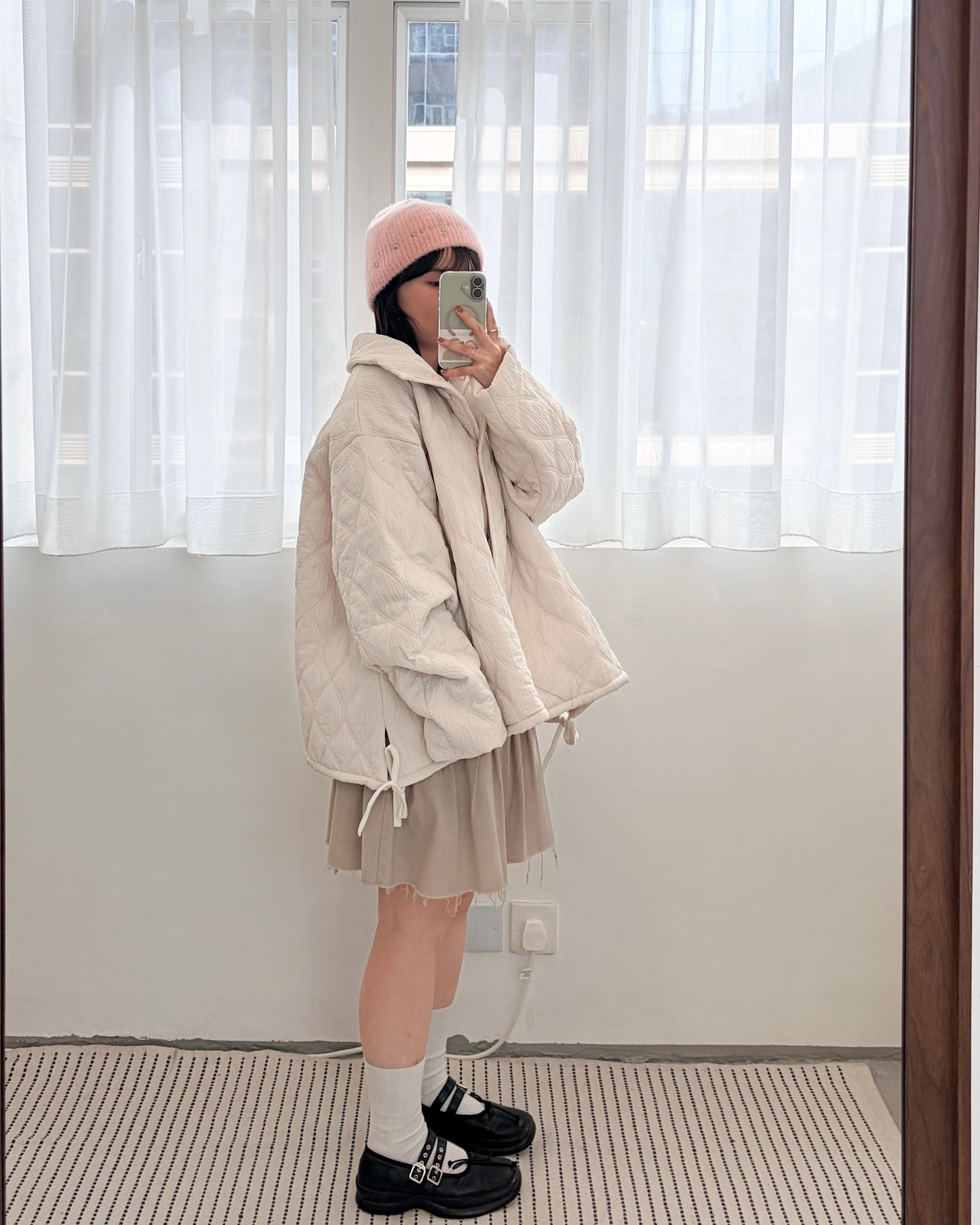 JK47- Design Cotton Coat | White | Black