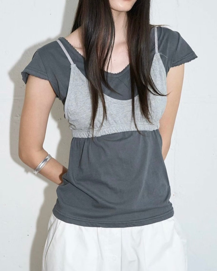 TP811- Princess V Neck Top | White | Charcoal