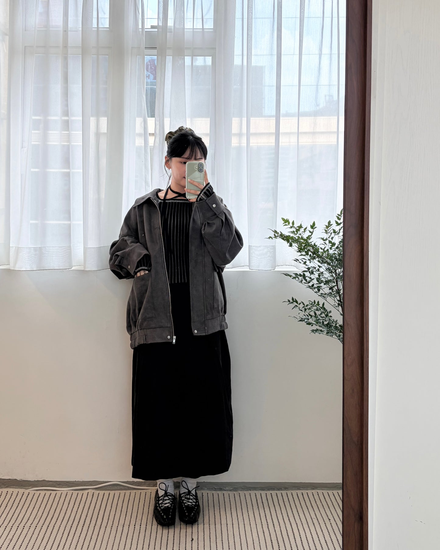 SK134- 燈芯絨一片打褶裙 | Brown | Black