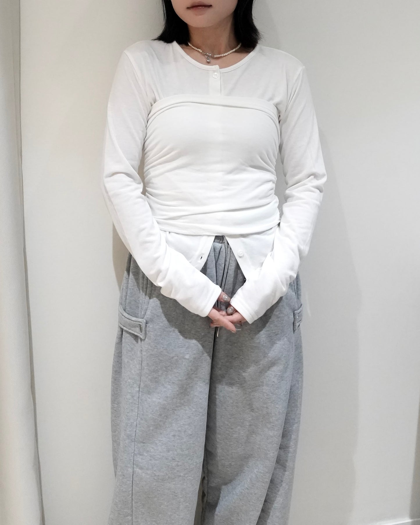 TP698- Tube Top Button Set Top | Ivory | Brown | Grey （ 內有薄抓毛 ，超級巨軟熟 )