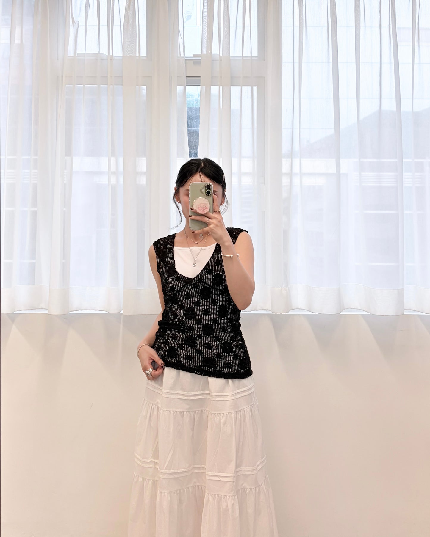 TP789- Floral Mesh Vest Top | White | Black