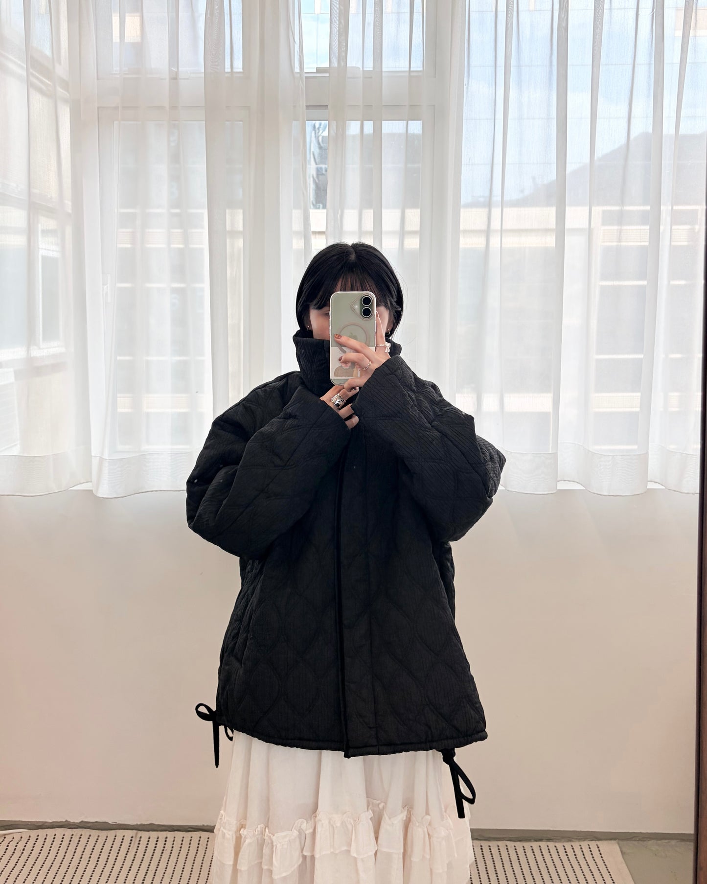 JK47- Design Cotton Coat | White | Black