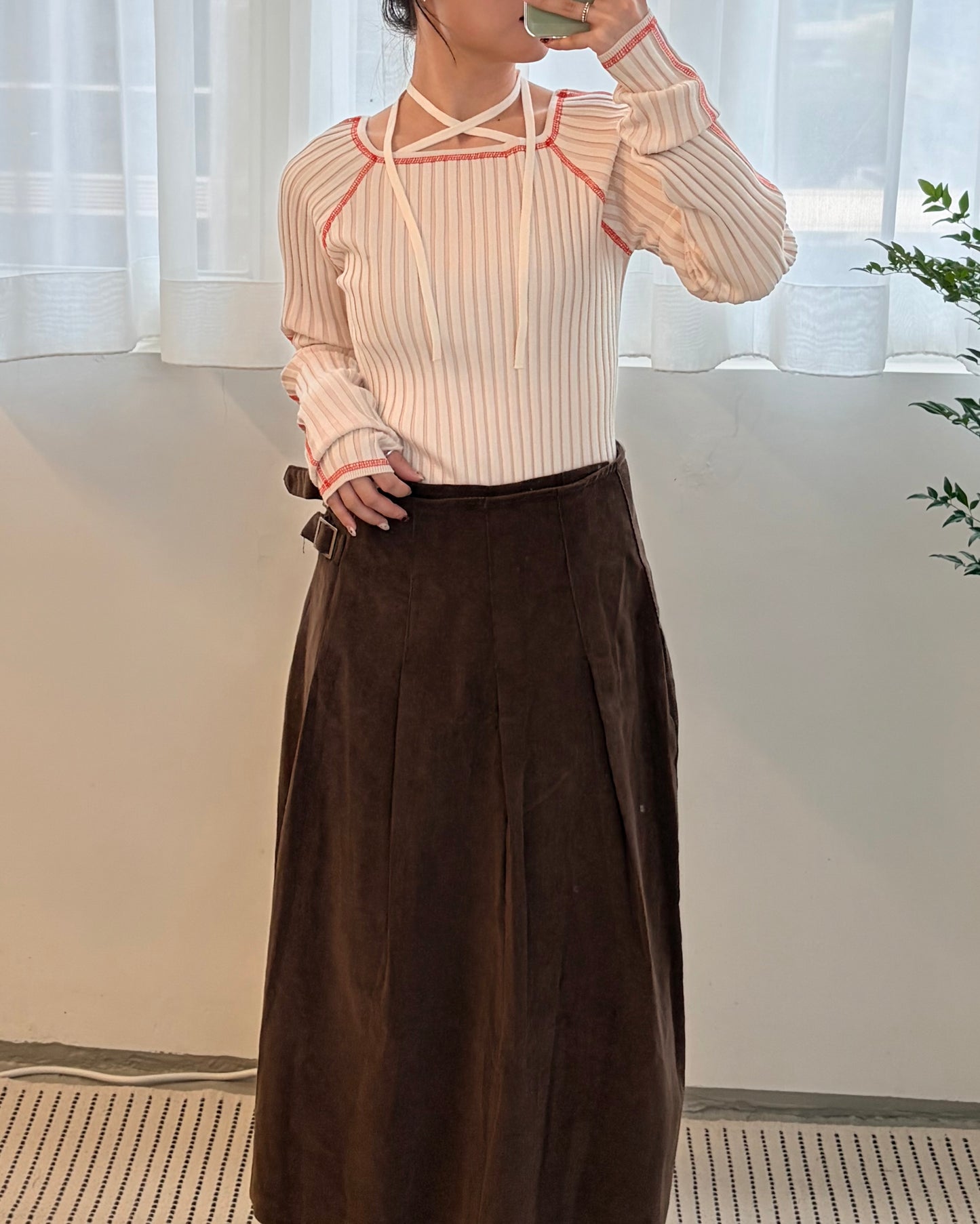 TP686- Square Neck Knit Top | Ivory x Orange | Black x White