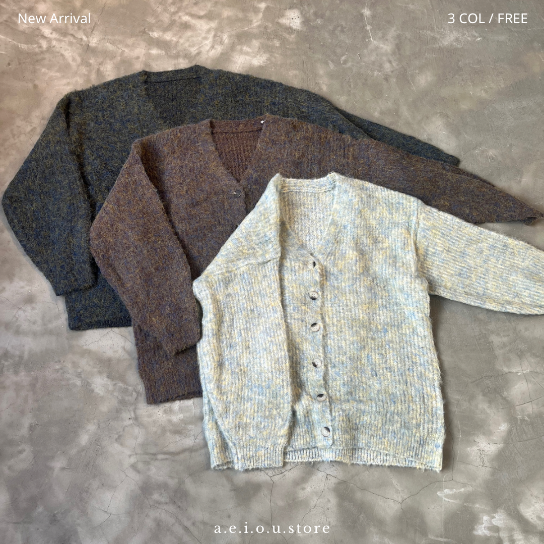 JK10- 混色V Neck Knitted Cardigan | Ivory | Brown | Navy
