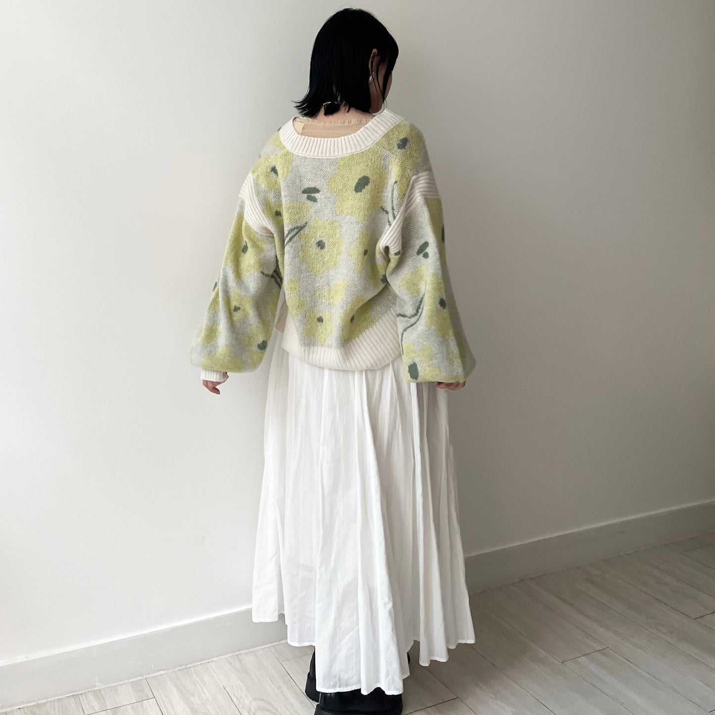 JK22- Floral Pattern Cardigan | Lime | Blue