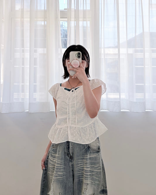 TP827- 2 Way Floral Top | White | Black （側有拉鍊位)