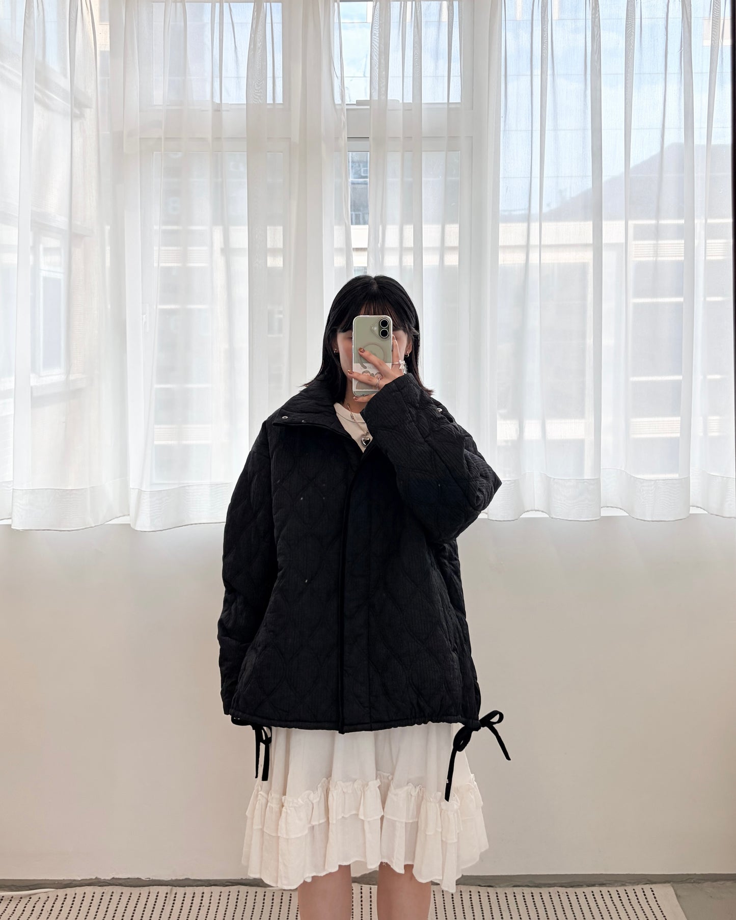 JK47- Design Cotton Coat | White | Black