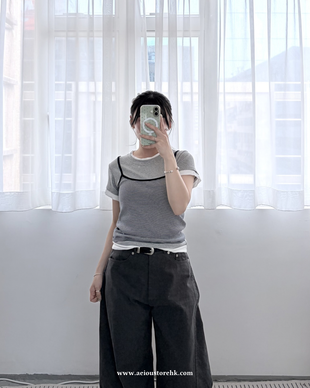 TP771- 假3件橫間Tee | White | Grey