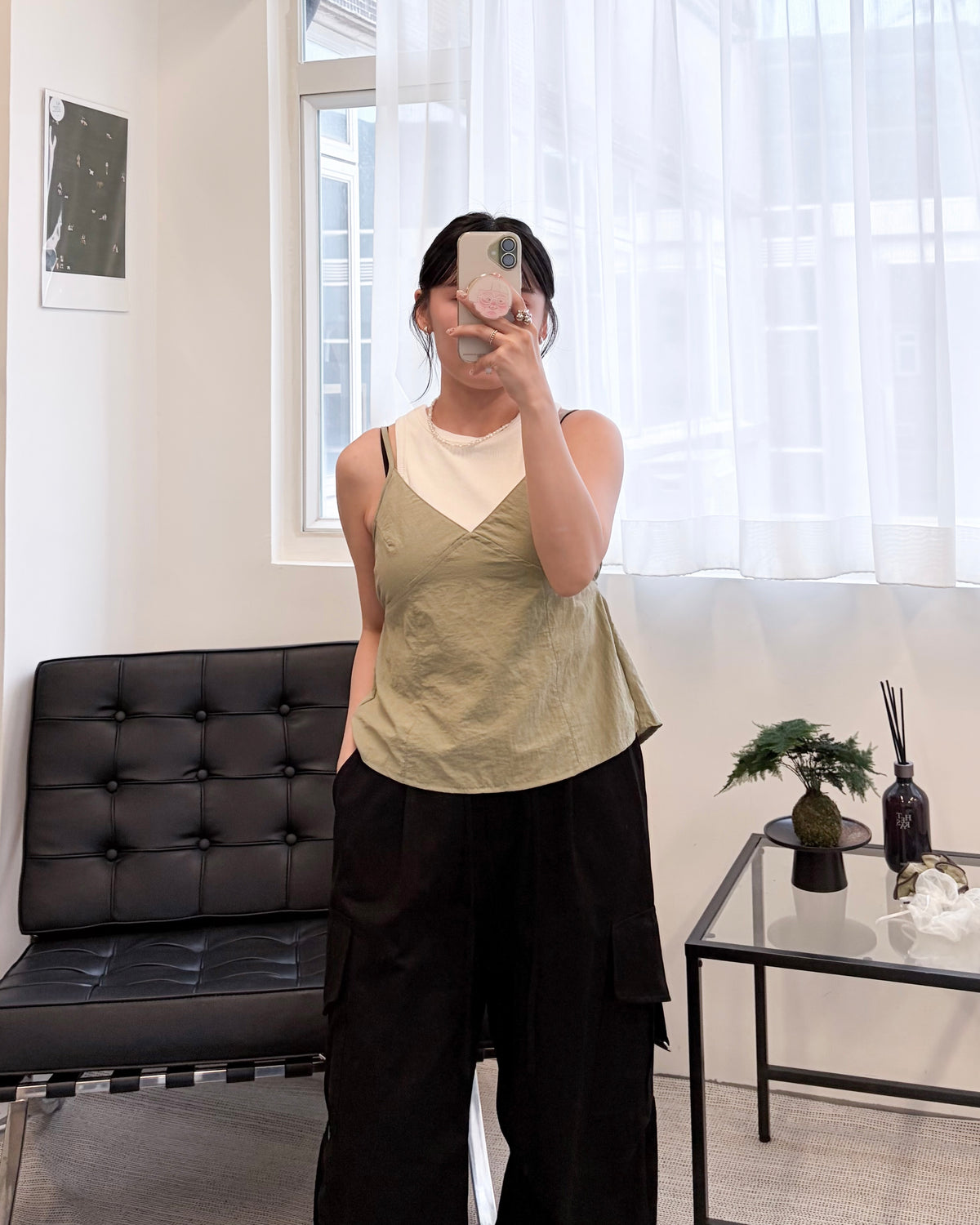 TP832- Back Ribbon V Neck Vest | White | Light Green | Black