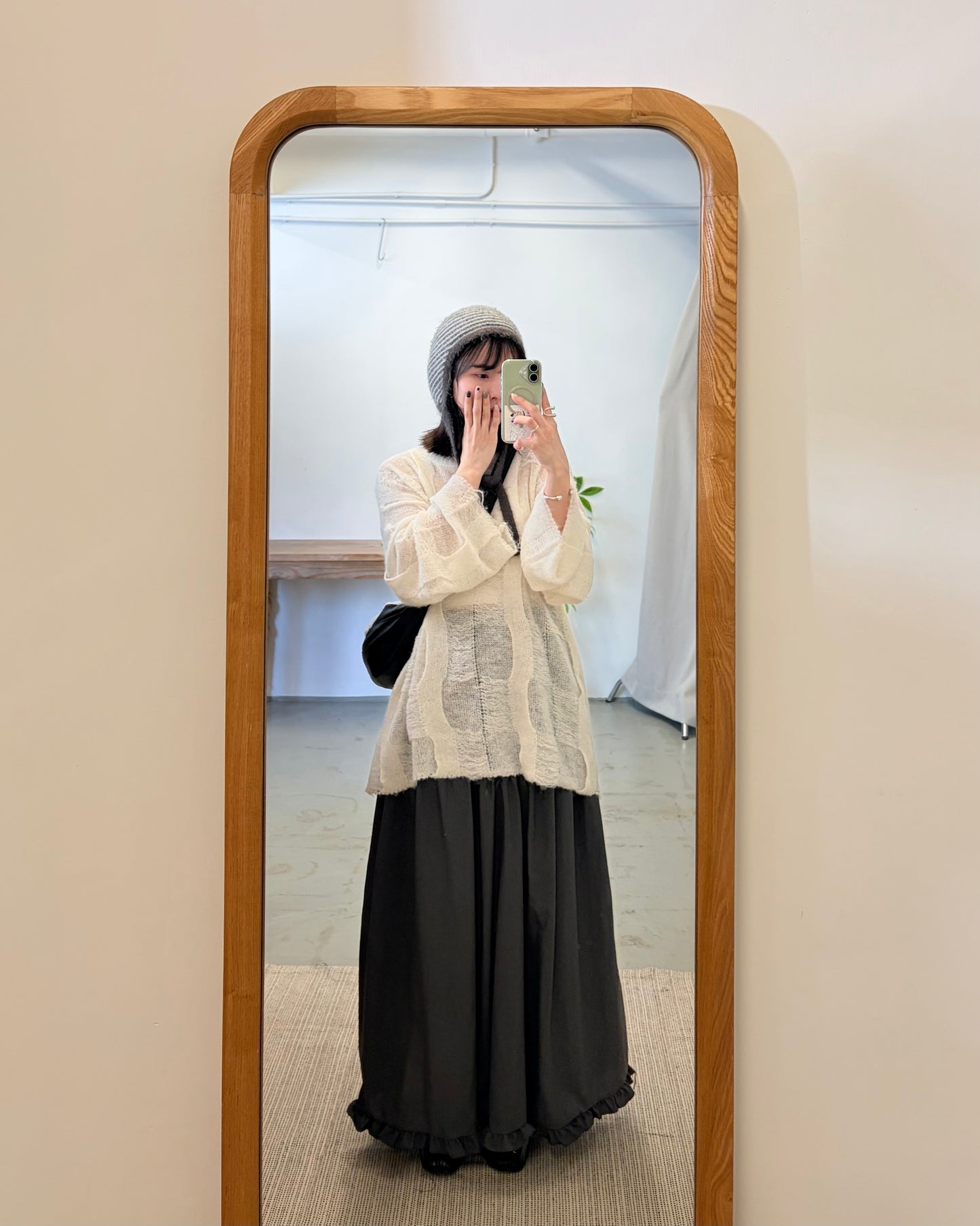 SK141- Ruffle Long Skirt | White | Charcoal