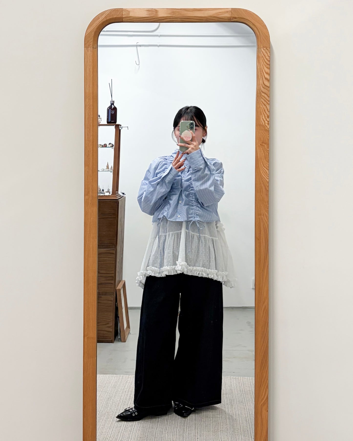 TP739- Front Shirring Short Length Shirt | Pink | Blue