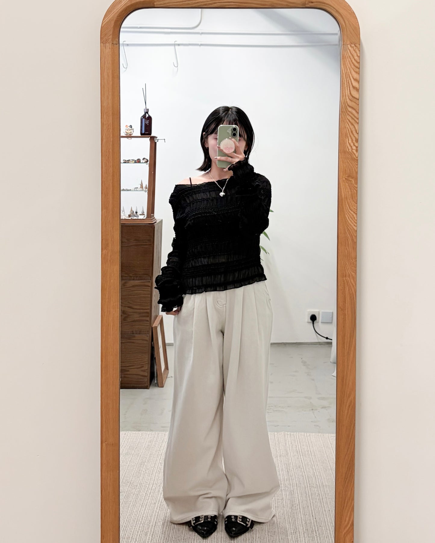 TP734- Smocked Blouse | Ivory | Black