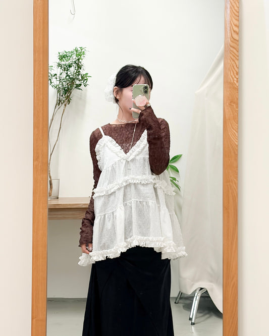 TP726- Ruffle Dot Vest Top | White | Black