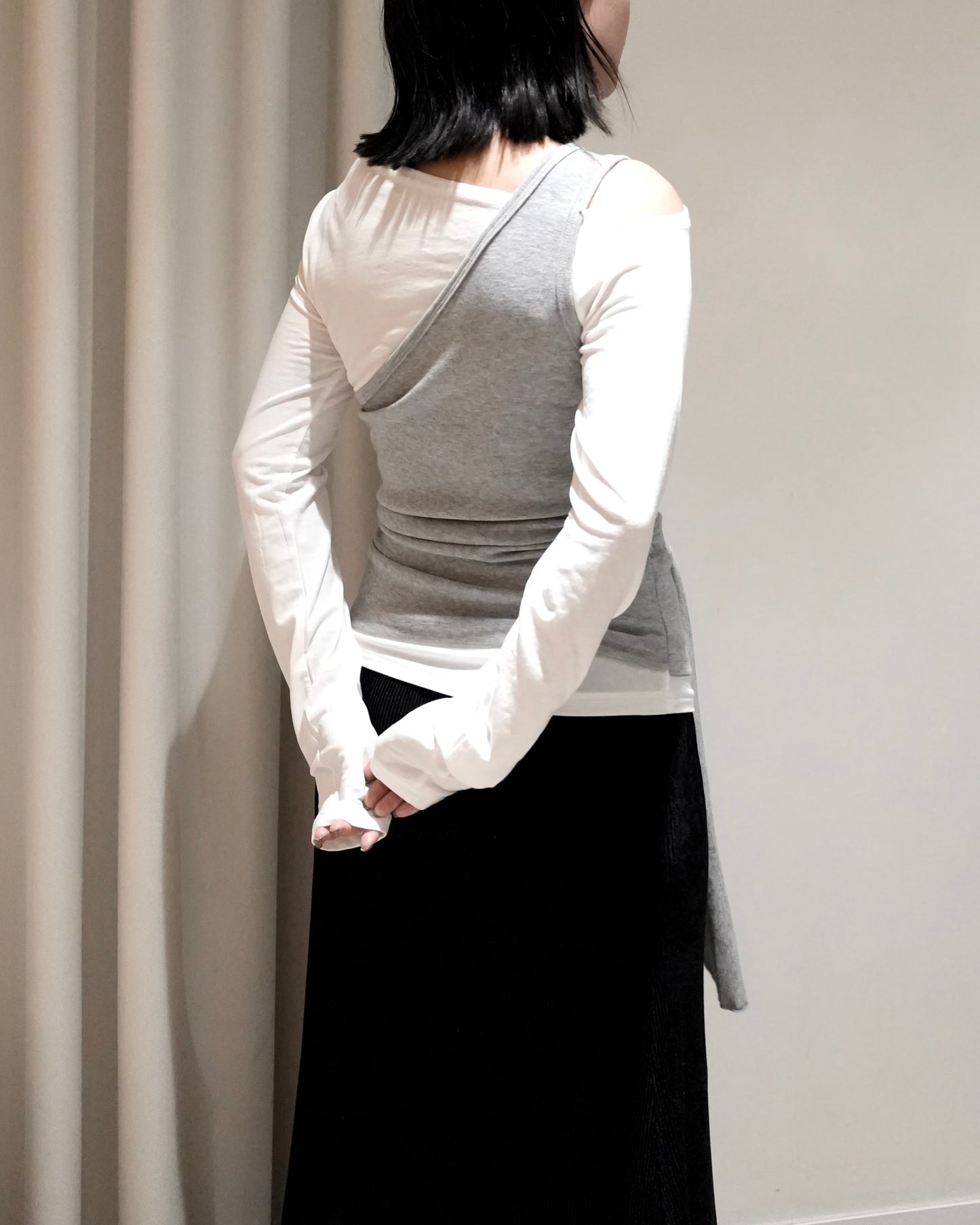 TP697- 斜肩背心綁帶Top Set | Brown x  Blue | White x Grey ( 2件連住 )