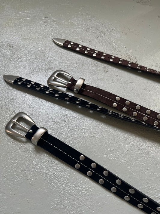 BT10- 麂皮鉚釘牛皮帶 | Brown | Black