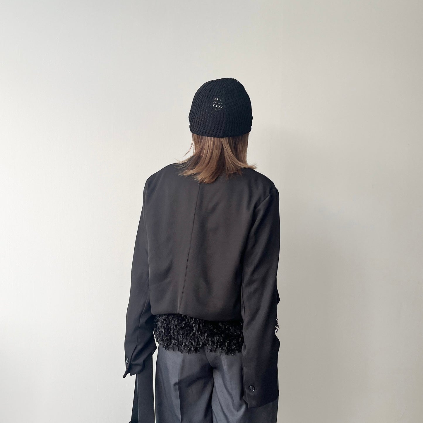 JK20-  Collarless Short Jacket | Grey | Black