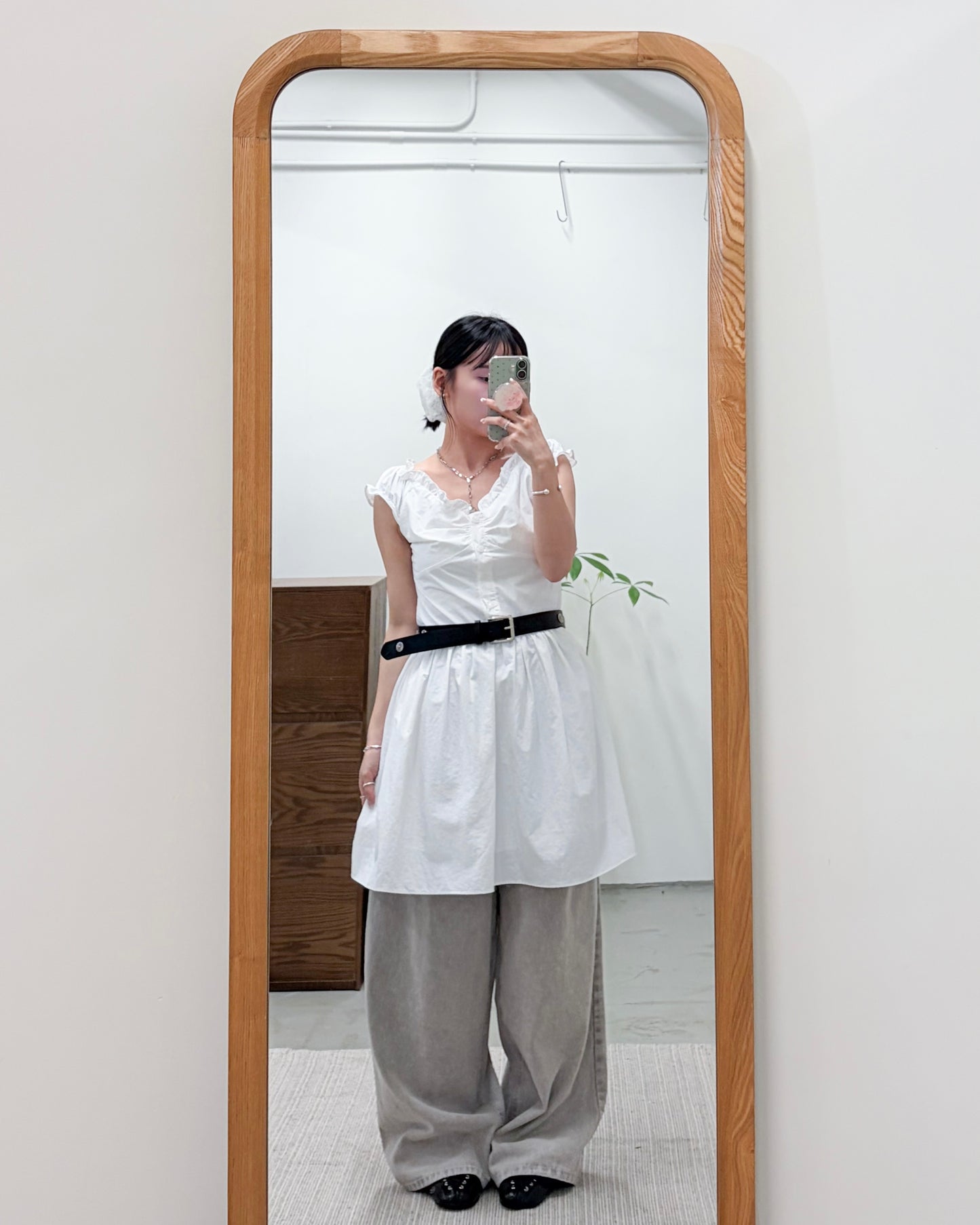 OP75- V Neck Ruffle Dress | White  | Black