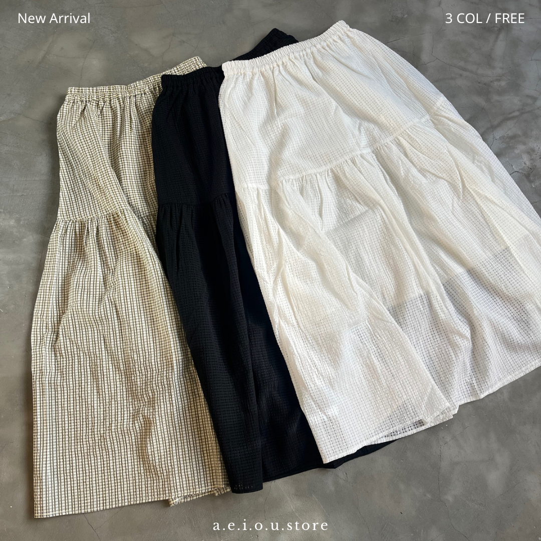SK49- Checked Skirt | White | Khaki | Black