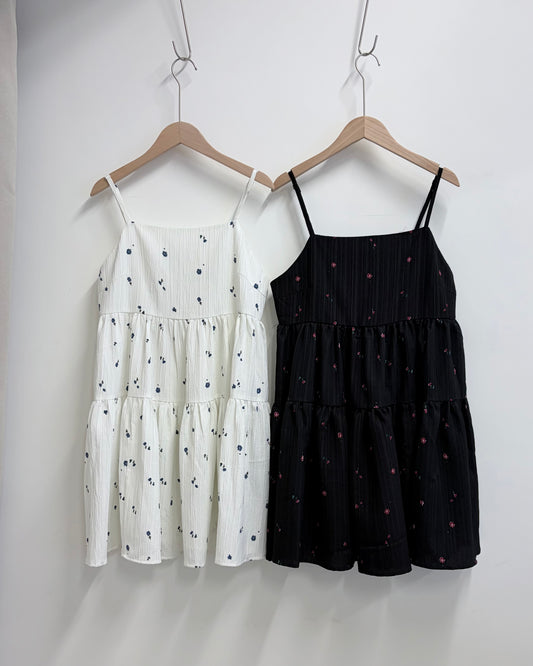 OP78- Flower Camisole Dress | White | Black