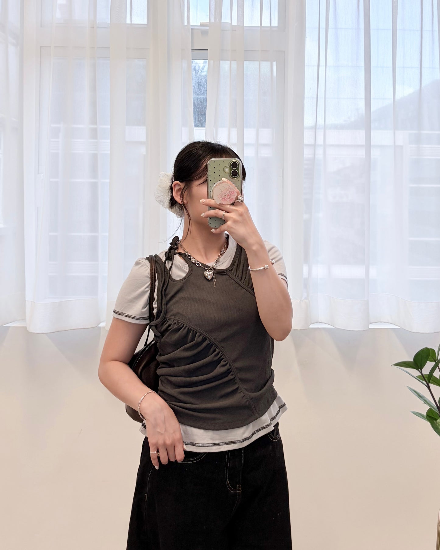 TP804- Ruched Sleeveless Top | White | Brown | Lime | Charcoal