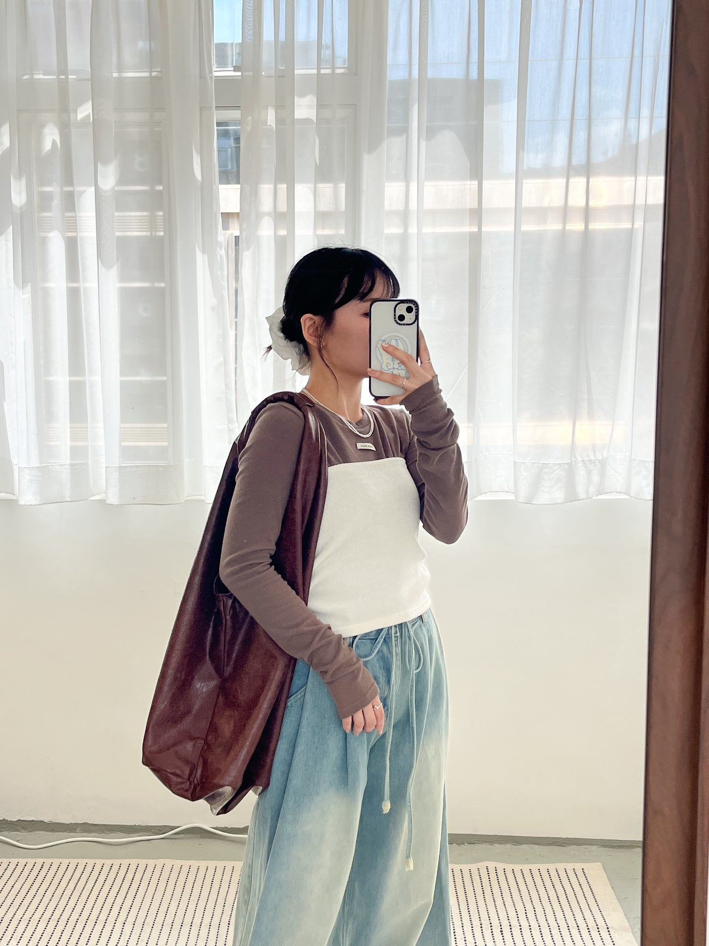 TP674- Logo Tag Cotton Top | Ivory | Grey | Blue | Brown | Black