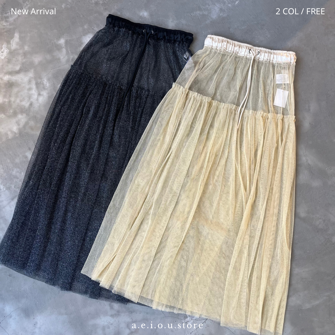 SK34- See through layer Skirt  | Ecru | Black
