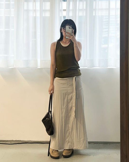SK127- Stright Belt Skirt | Beige | Black ( S / M )