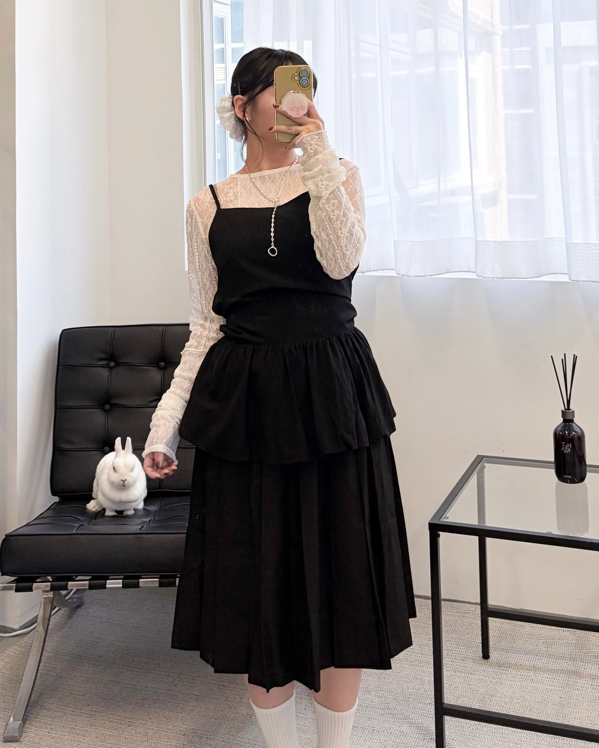TP849- Lace Patchwork Pullover | Ivory | Black