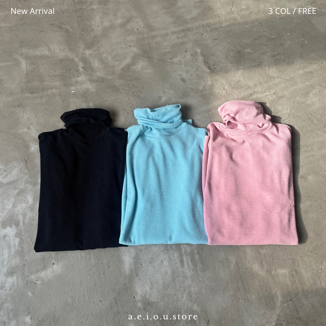 TP255- High-neck Cotton Top | Pink | Blue | Black