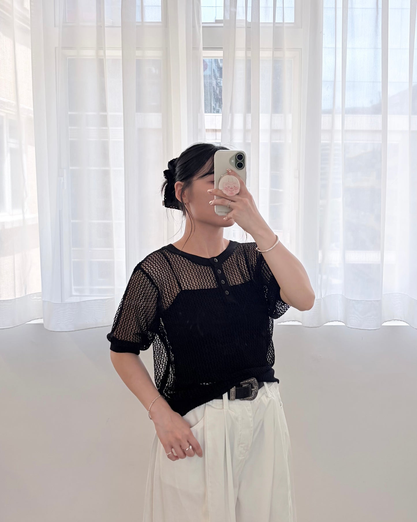 TP806- Knitwear Short Sleeve Top | Ivory | Black