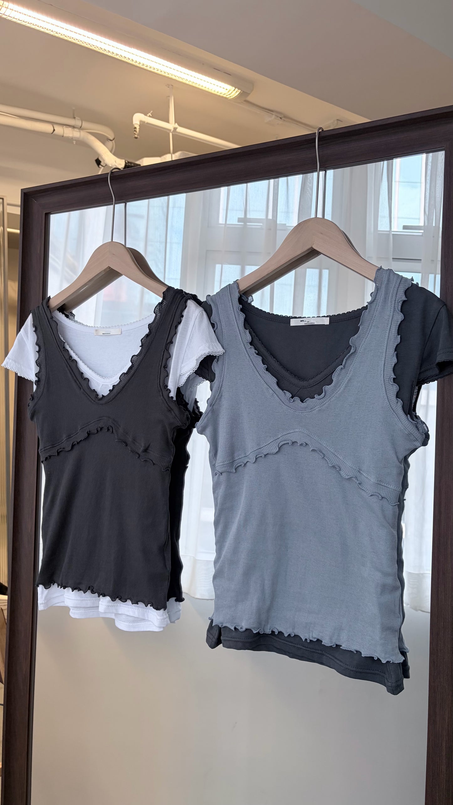 TP809- Ruffle V Neck Vest | White | Blue | Charcoal | Lime