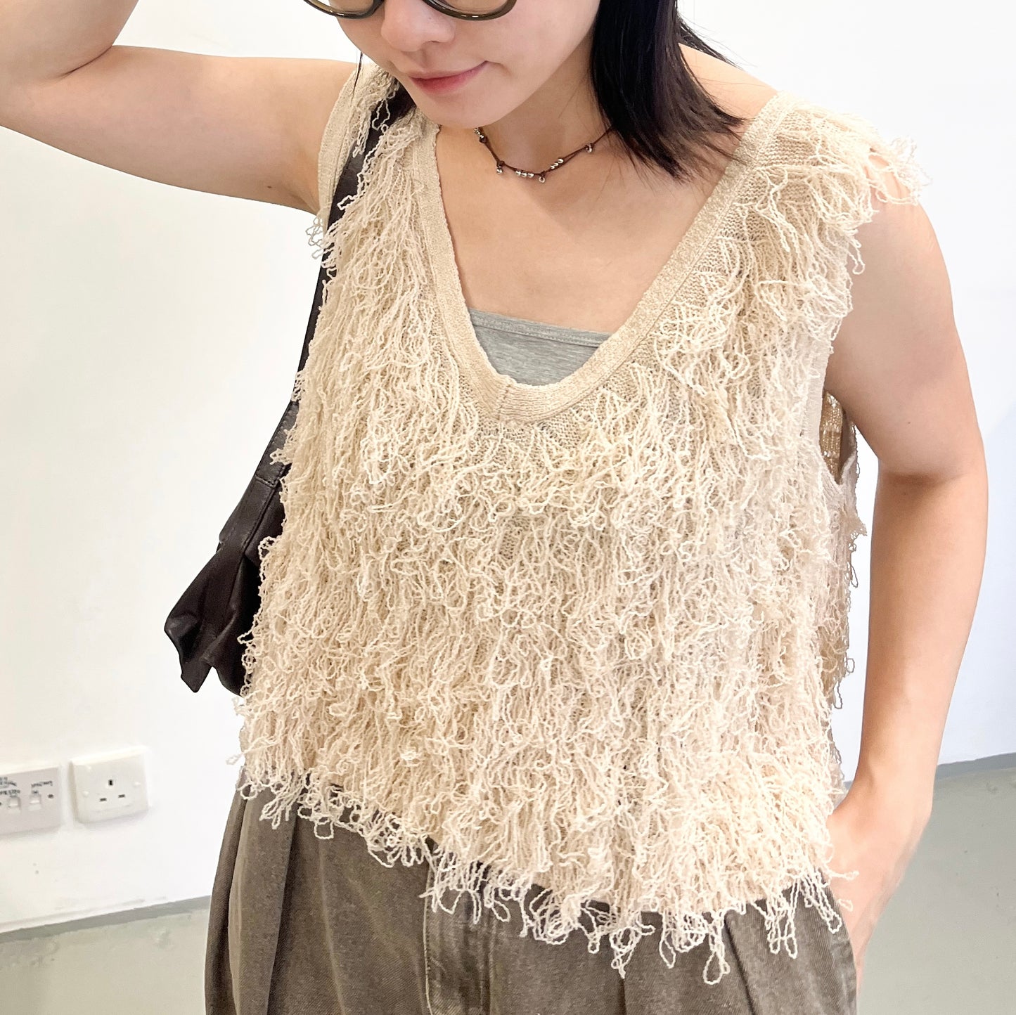 TP661- Boucle Short Vest | Ivory | Brown | Black