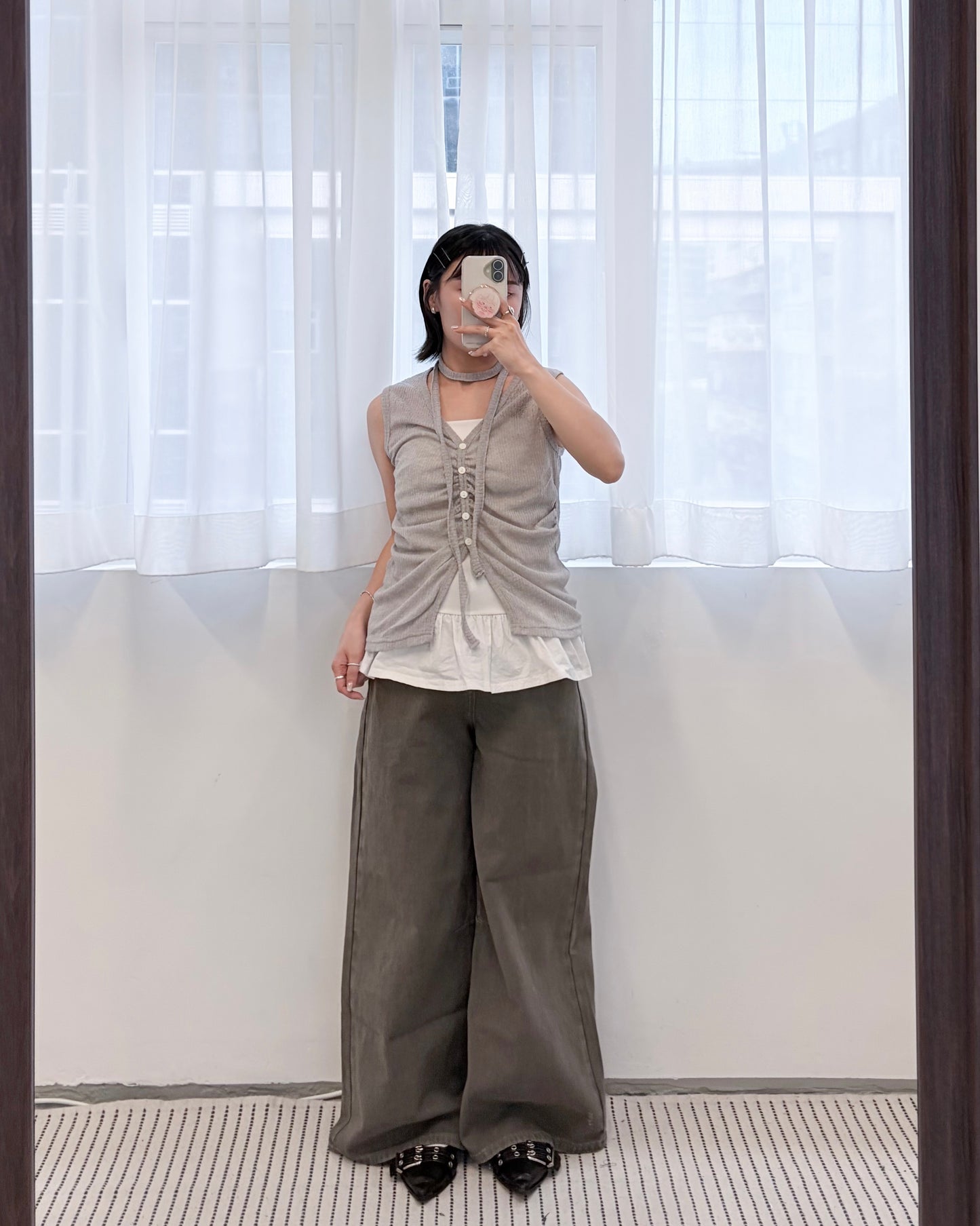 TP821- 網格皺皺連頸帶Set Top | Blue | Grey | Black