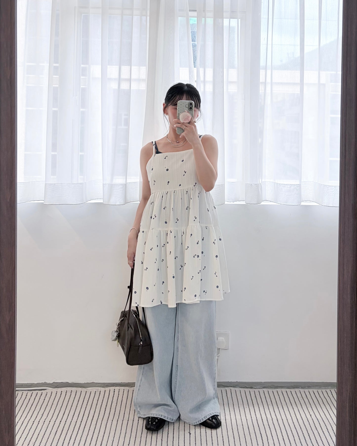 OP78- Flower Camisole Dress | White | Black