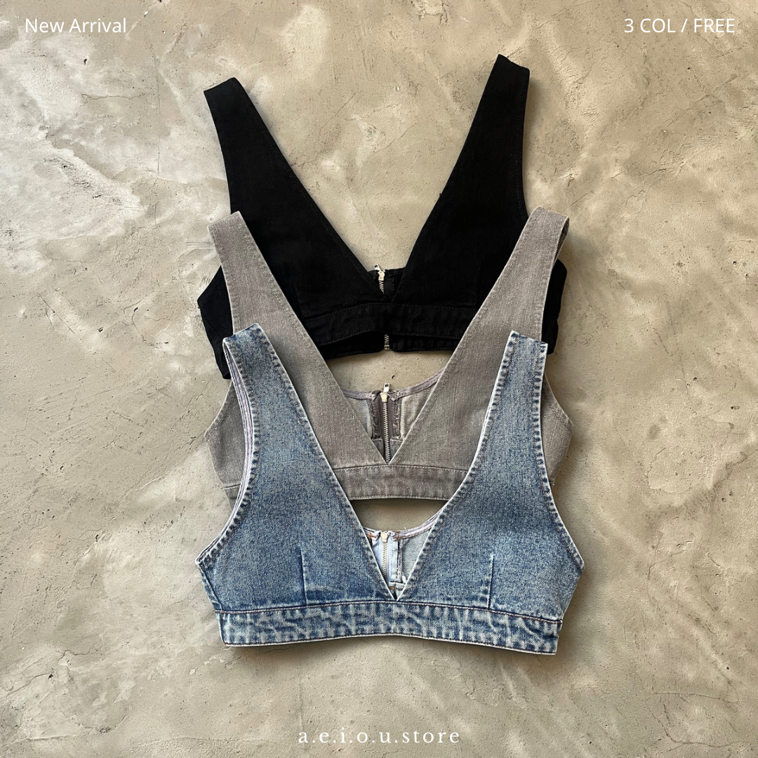 TP264- Gilet Denim Bustier | Grey | Blue | Black