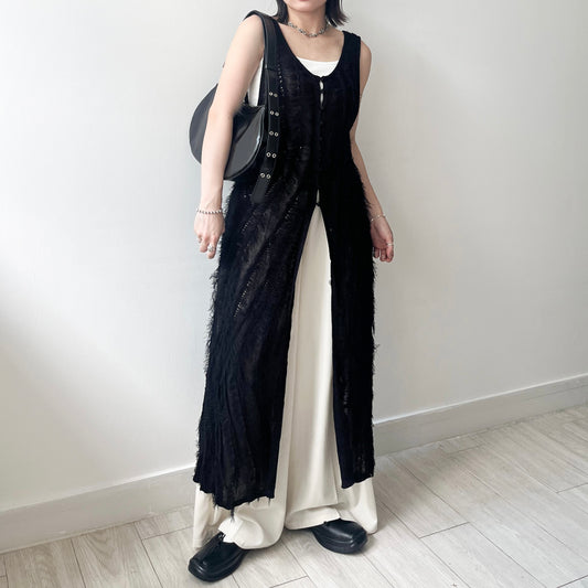 OP67-  fringe overflows Gilet dress | Mix | Lime | Black