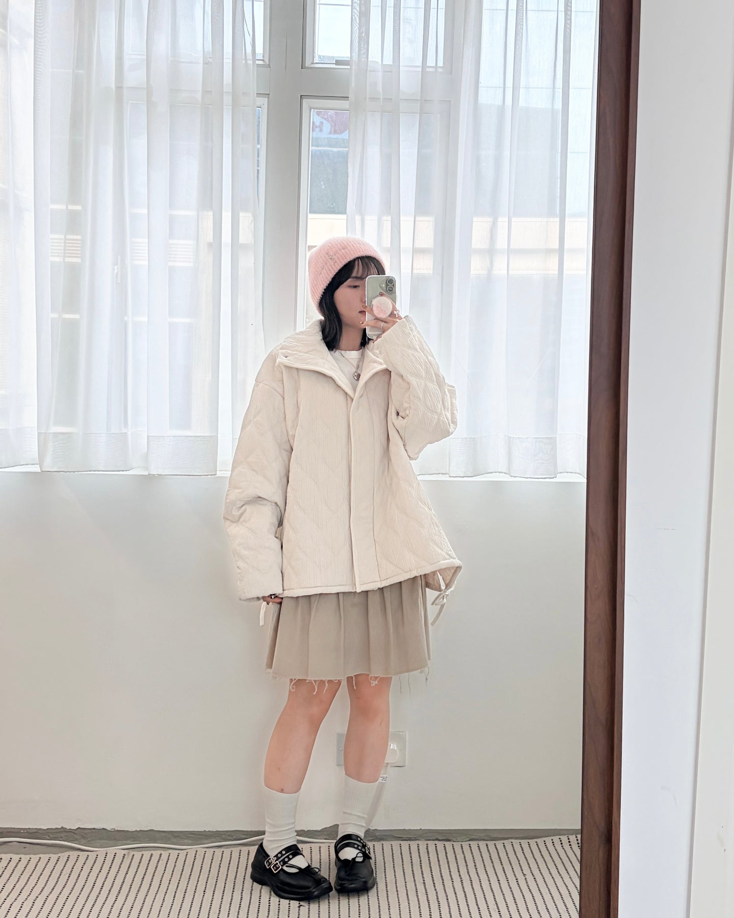 JK47- Design Cotton Coat | White | Black