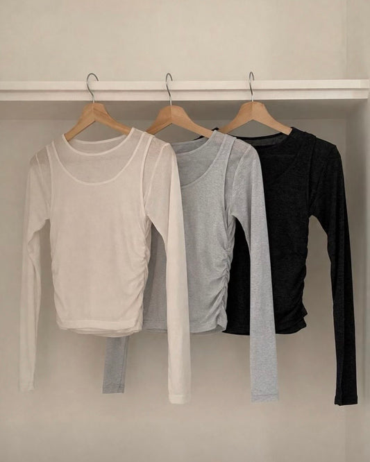 TP846- 透膚連背心Top | White | Grey | Dark Grey
