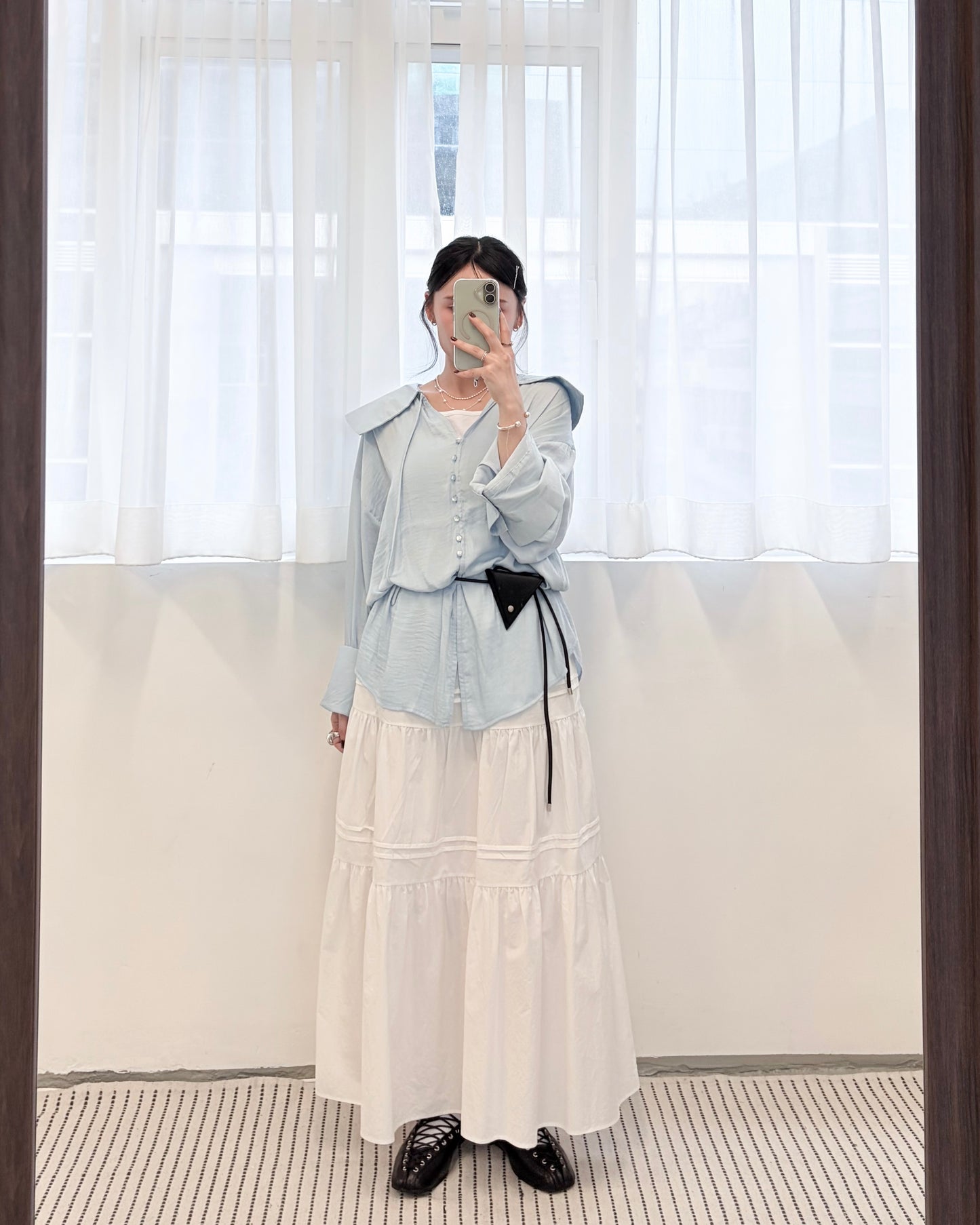 TP785- Sailor Coller Rayon Blouse | White | Beige | Blue | Black