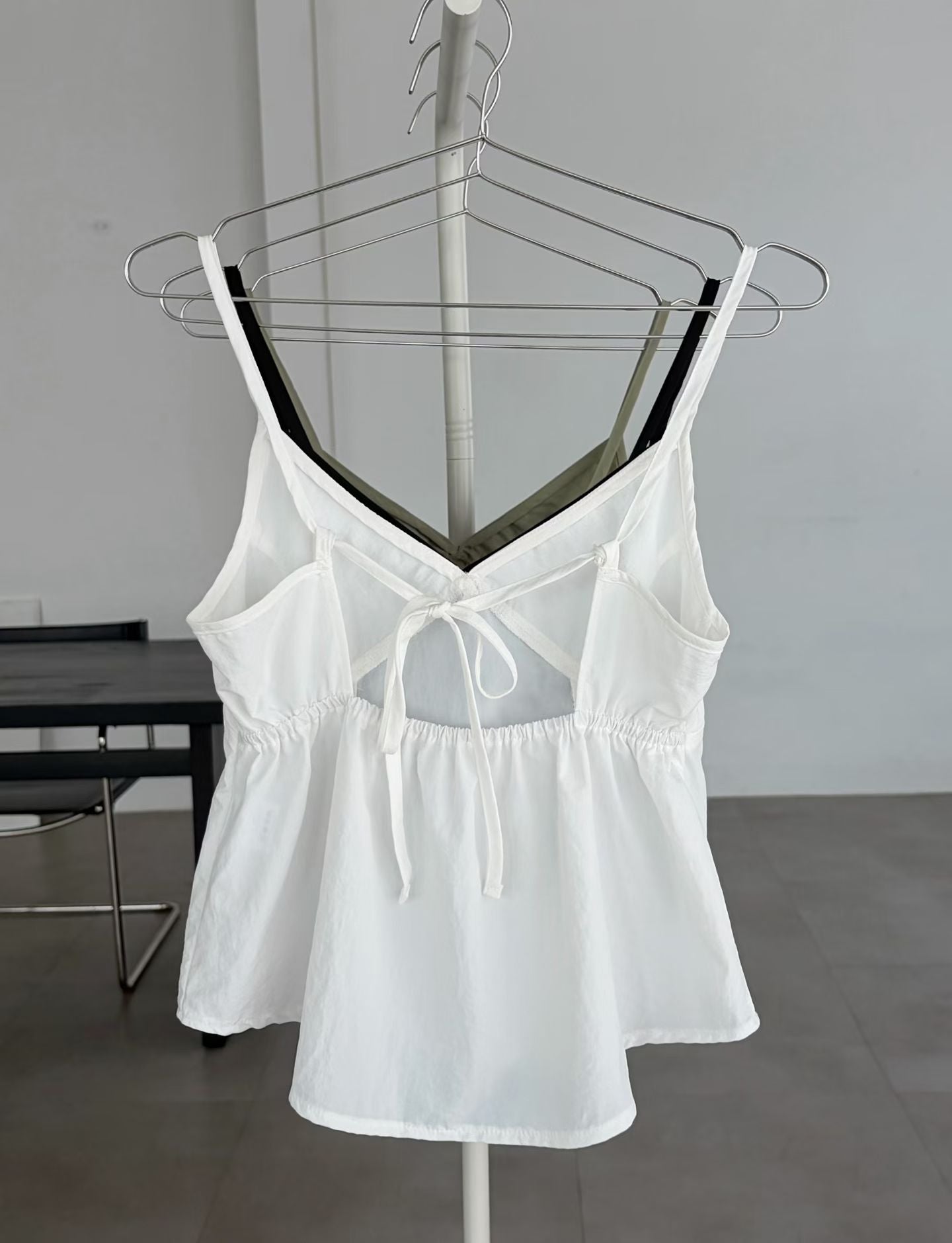 TP832- Back Ribbon V Neck Vest | White | Light Green | Black