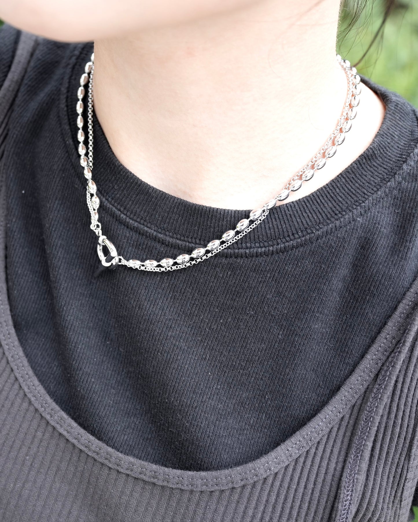 AC269- 2 in 1 Silver Beans Necklace