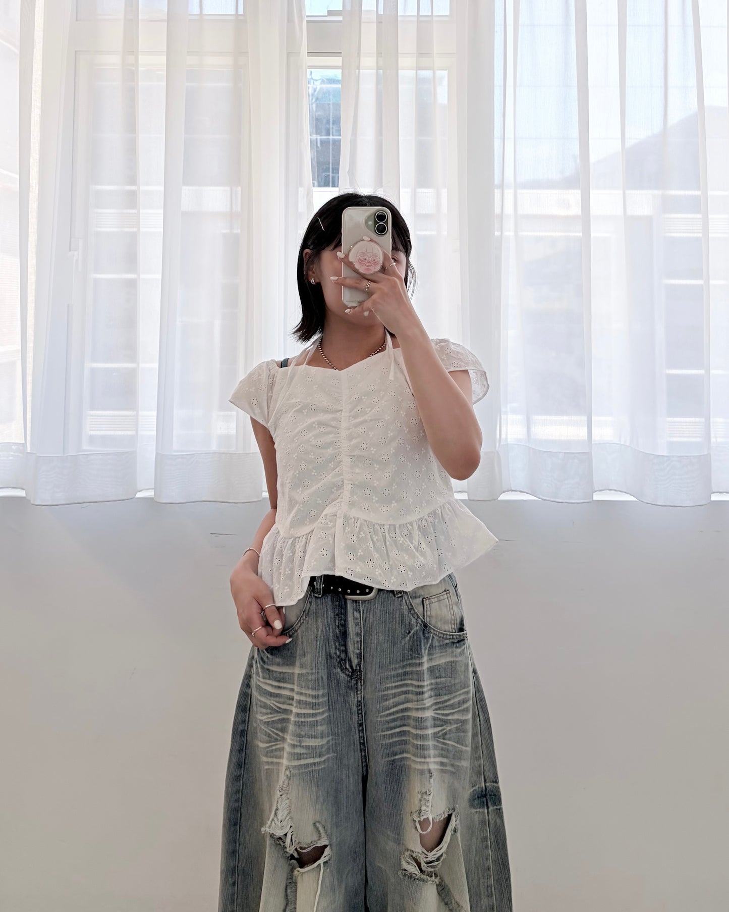 TP827- 2 Way Floral Top | White | Black （側有拉鍊位)