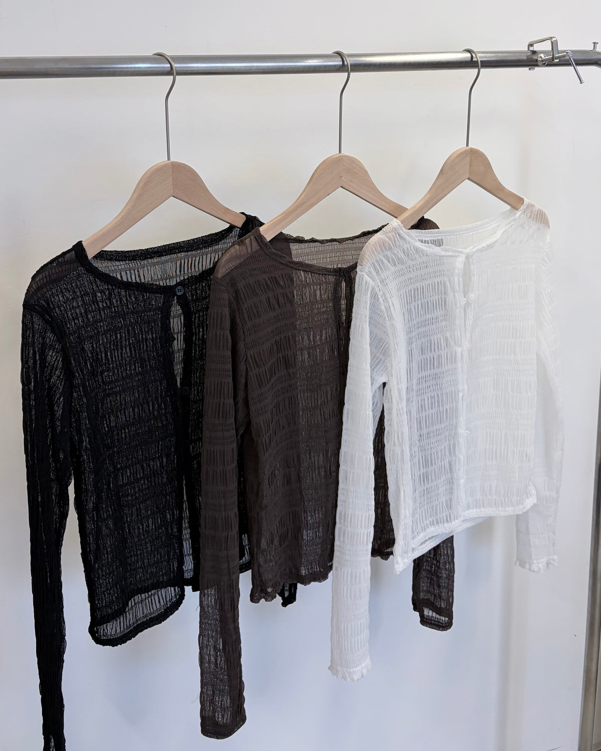 TP842- 透膚皺皺Top | White | Brown | Black