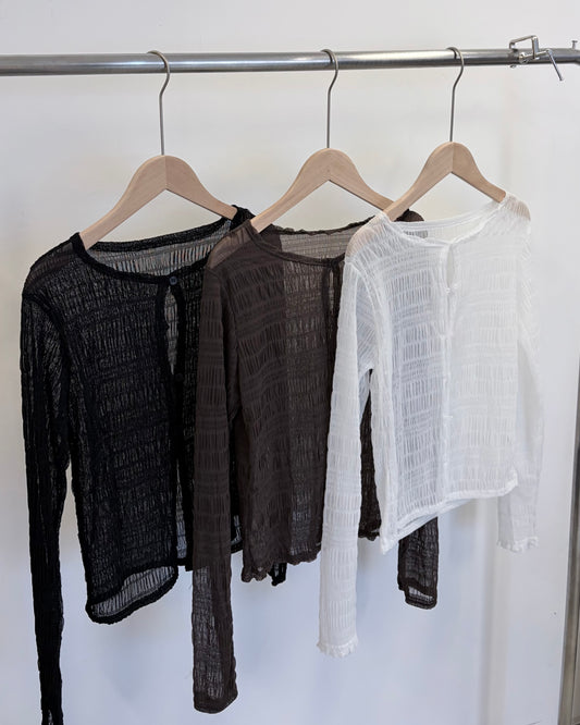 TP842- 透膚皺皺Top | White | Brown | Black