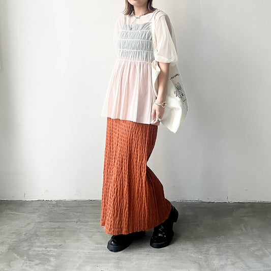 SK78- Checked H line Skirt | White | Orange
