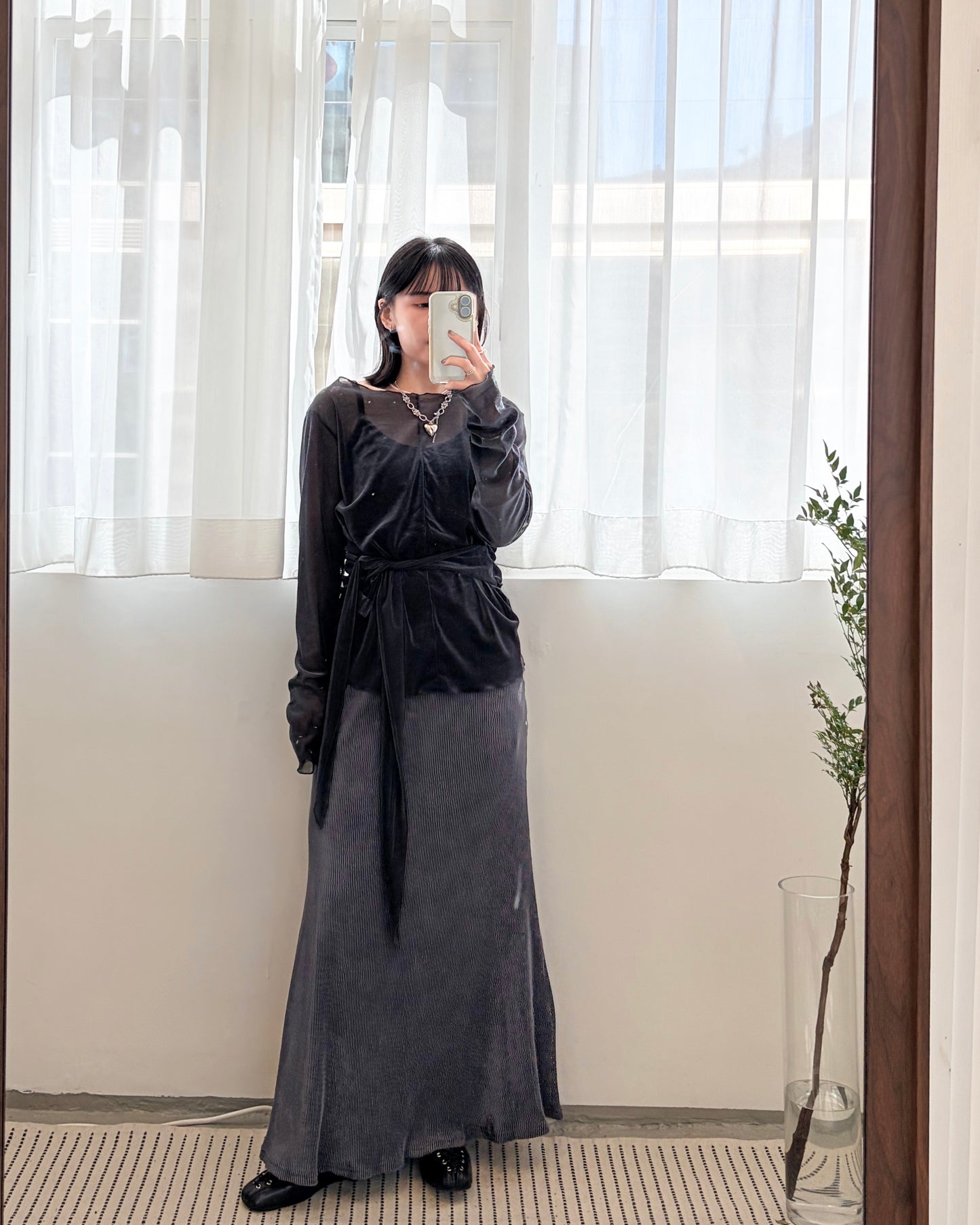 SK136- 絲絨Pocket Skirt ｜Light Grey | Grey | Red wine | Black