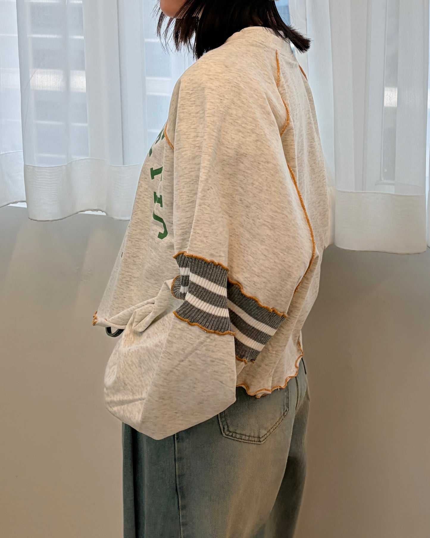 TP709- 拼布Printed Sweatshirt Hoodie | Grey | Navy